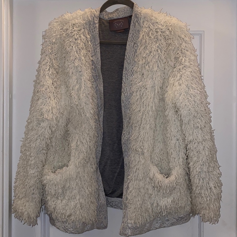 Anthropologie White Jacket with Lace Trim